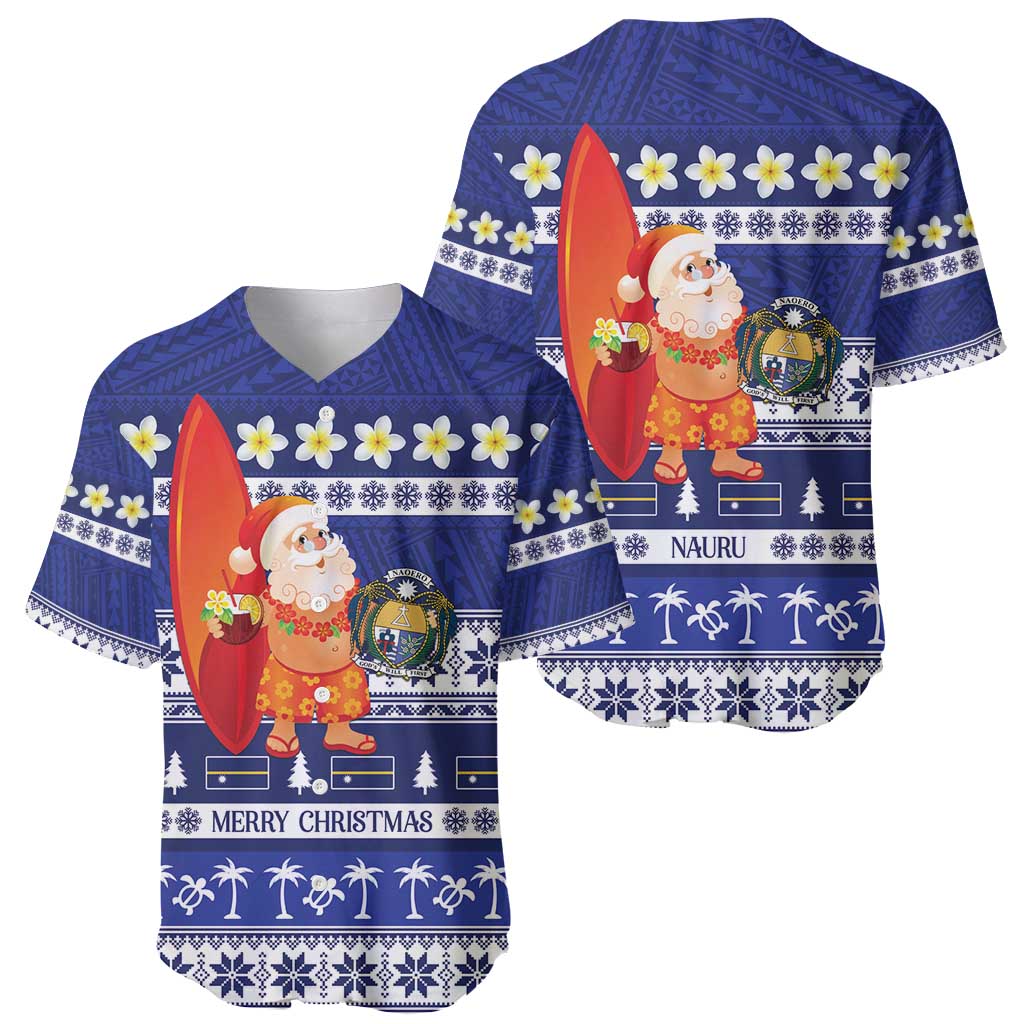 Nauru Christmas Baseball Jersey Cute Santa Coat Of Arms Merry Xmas - Polynesian Pride