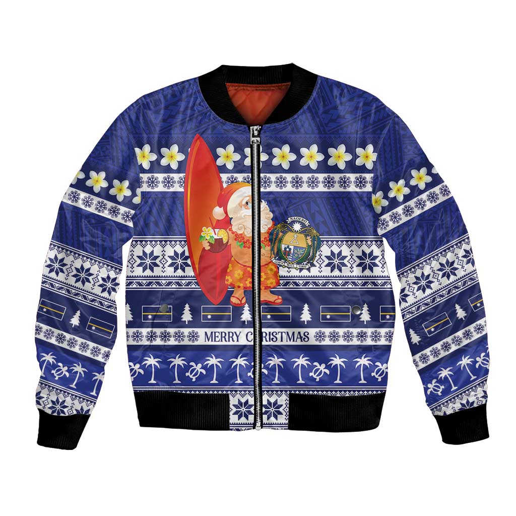 Nauru Christmas Bomber Jacket Cute Santa Coat Of Arms Merry Xmas - Polynesian Pride