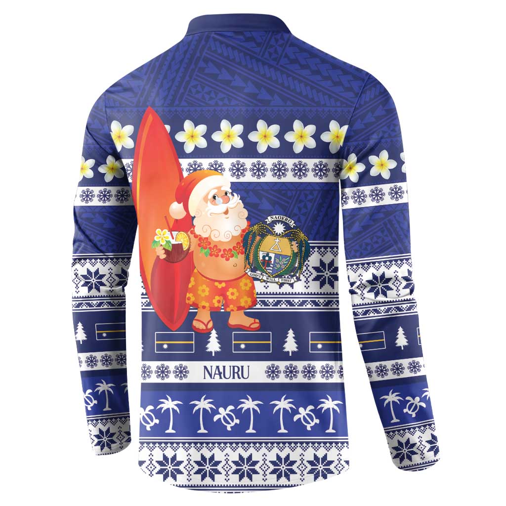 Nauru Christmas Button Sweatshirt Cute Santa Coat Of Arms Merry Xmas - Polynesian Pride