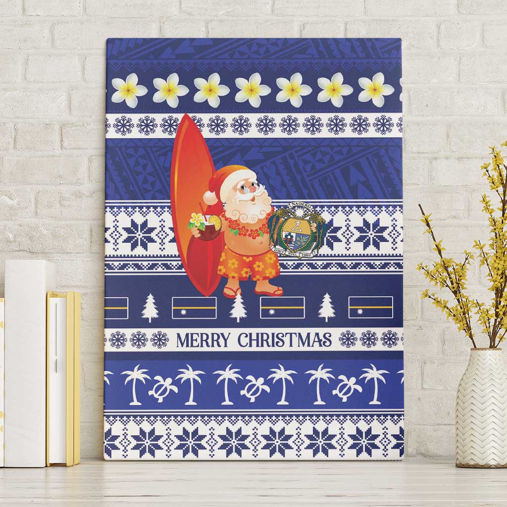 Nauru Christmas Canvas Wall Art Cute Santa Coat Of Arms Merry Xmas - Polynesian Pride