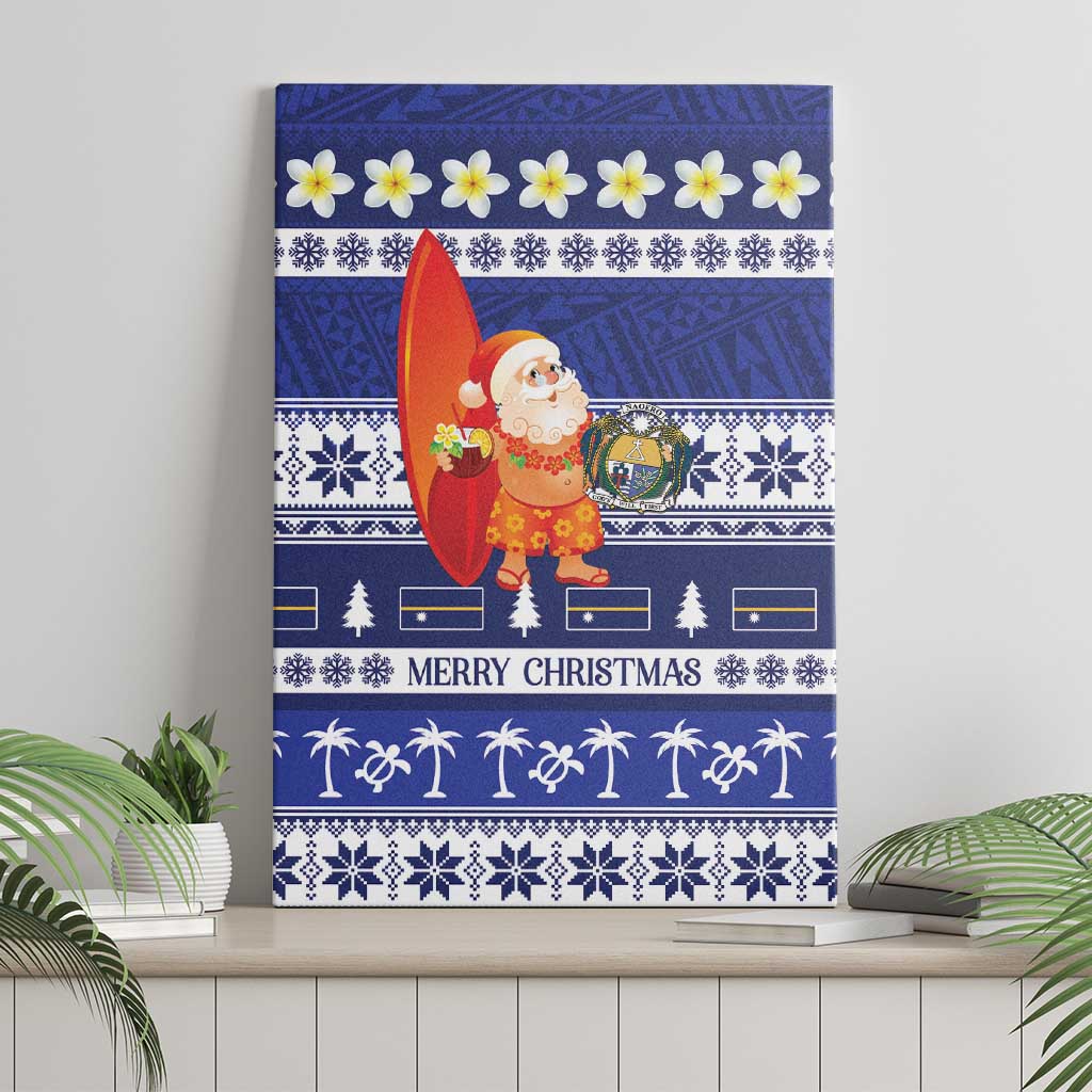 Nauru Christmas Canvas Wall Art Cute Santa Coat Of Arms Merry Xmas - Polynesian Pride