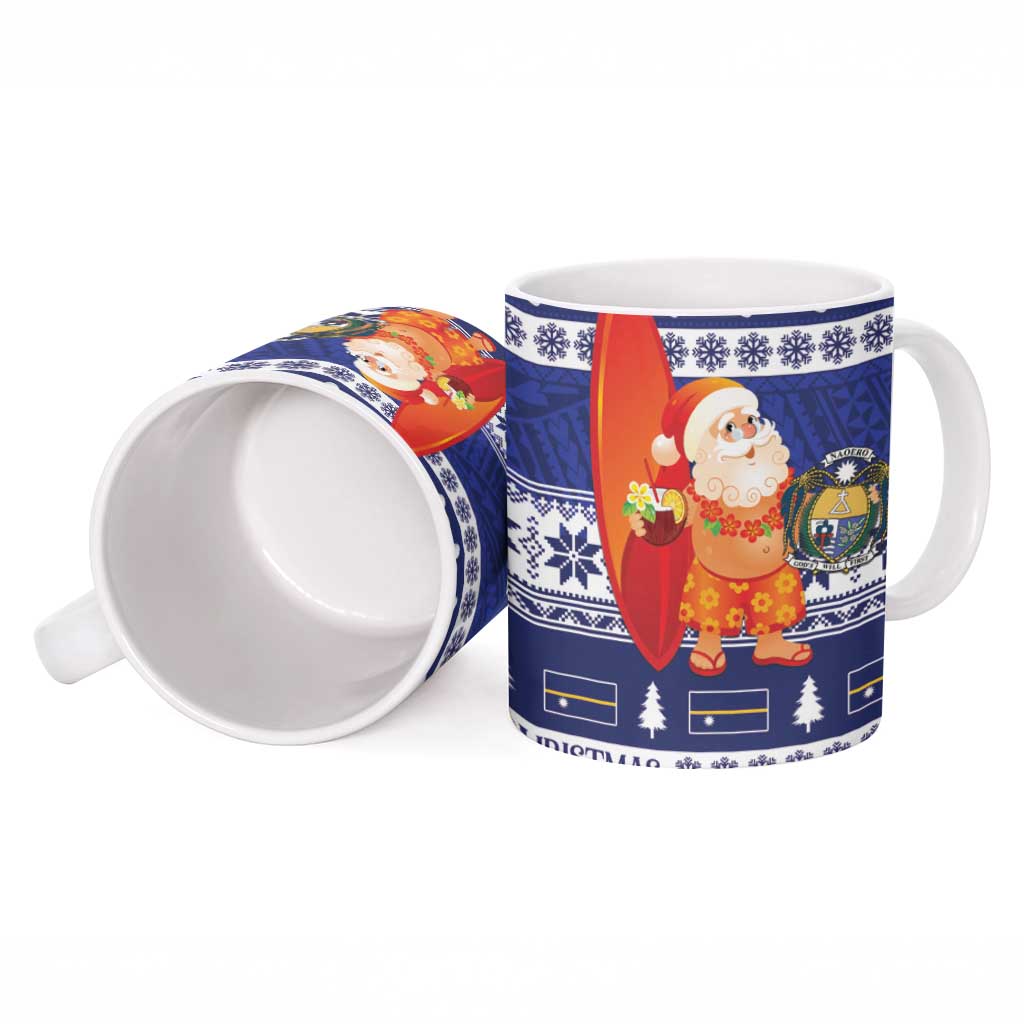 Nauru Christmas Ceramic Mug Cute Santa Coat Of Arms Merry Xmas - Polynesian Pride