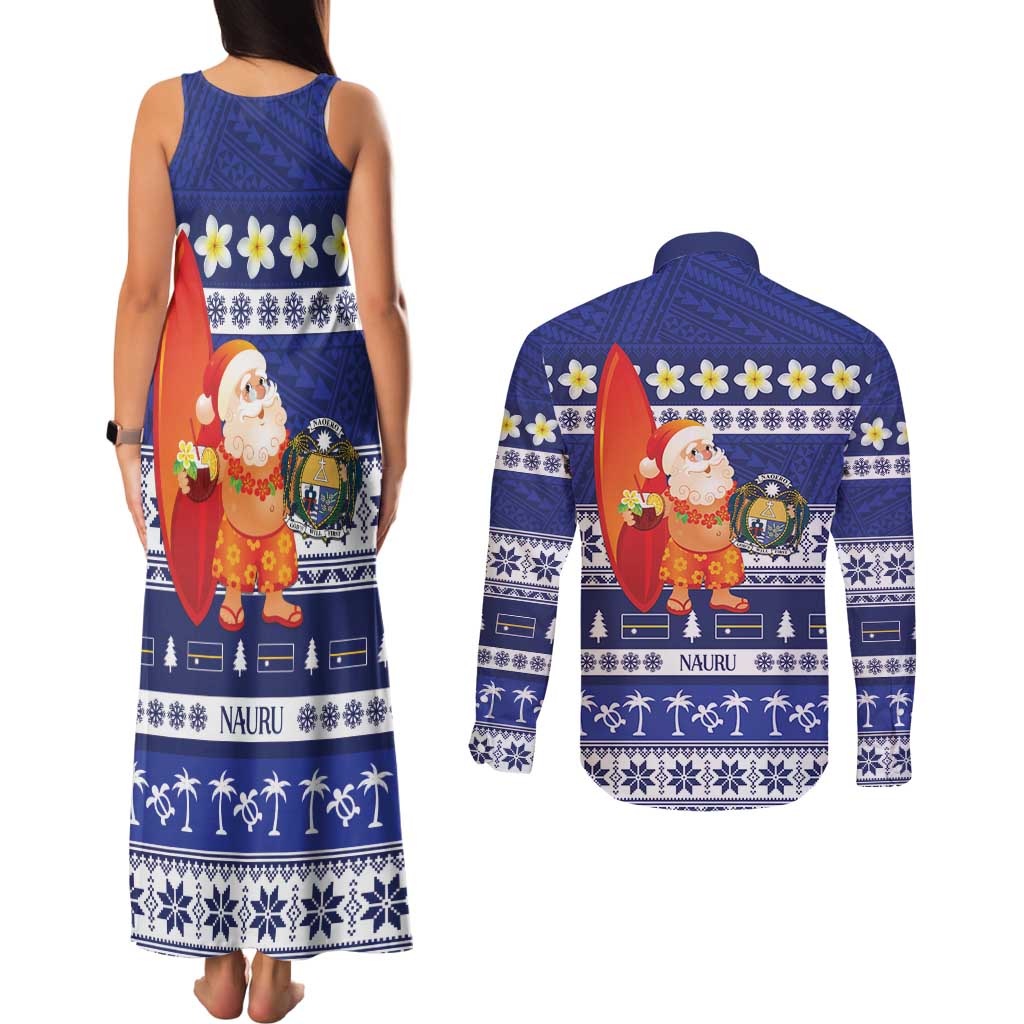 Nauru Christmas Couples Matching Tank Maxi Dress and Long Sleeve Button Shirt Cute Santa Coat Of Arms Merry Xmas - Polynesian Pride