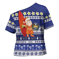 Nauru Christmas Cross Shoulder Shirt Cute Santa Coat Of Arms Merry Xmas - Polynesian Pride