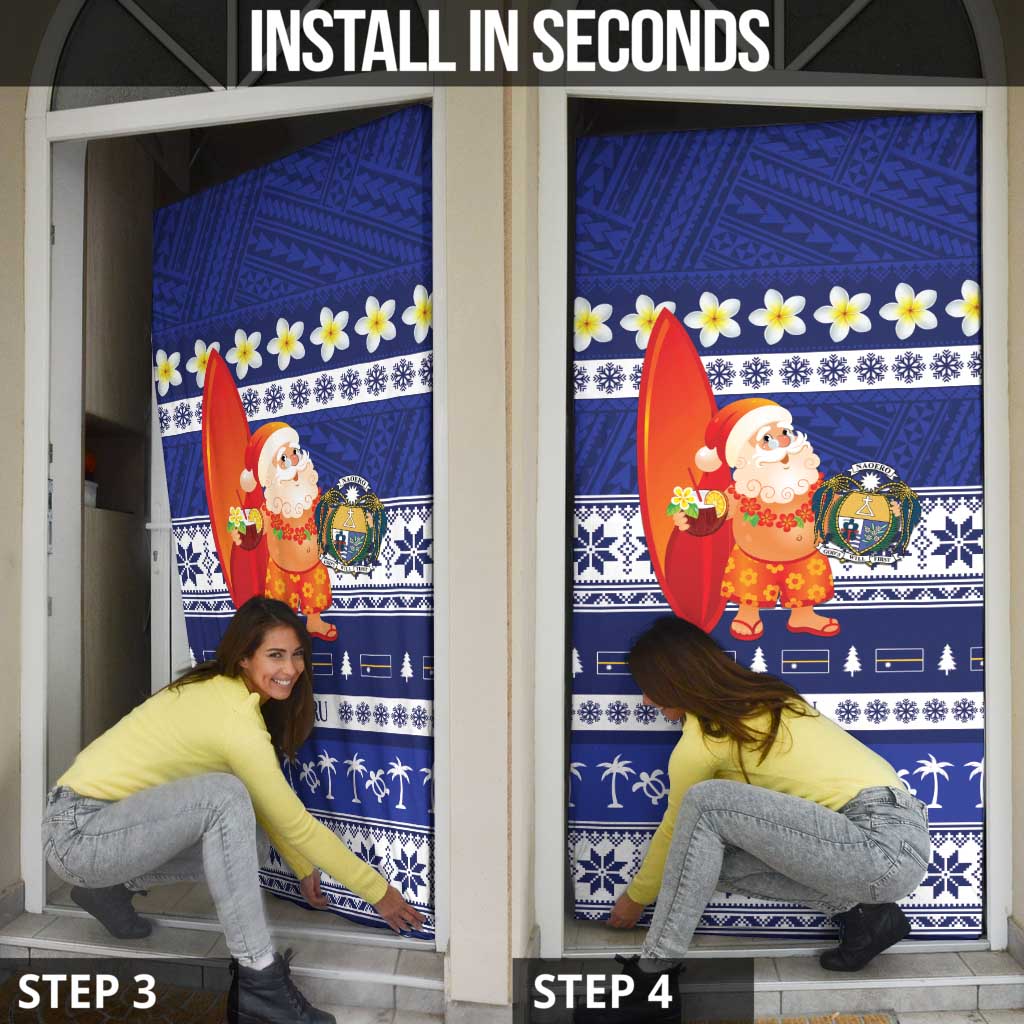 Nauru Christmas Door Cover Cute Santa Coat Of Arms Merry Xmas - Polynesian Pride