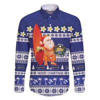 Nauru Christmas Family Matching Off The Shoulder Long Sleeve Dress and Hawaiian Shirt Cute Santa Coat Of Arms Merry Xmas - Polynesian Pride