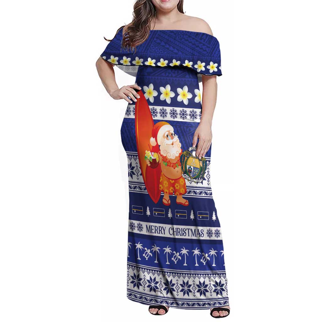 Nauru Christmas Family Matching Off Shoulder Maxi Dress and Hawaiian Shirt Cute Santa Coat Of Arms Merry Xmas - Polynesian Pride