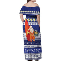 Nauru Christmas Family Matching Off Shoulder Maxi Dress and Hawaiian Shirt Cute Santa Coat Of Arms Merry Xmas - Polynesian Pride