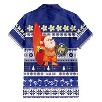 Nauru Christmas Family Matching Off Shoulder Short Dress and Hawaiian Shirt Cute Santa Coat Of Arms Merry Xmas - Polynesian Pride