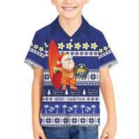 Nauru Christmas Family Matching Puletasi and Hawaiian Shirt Cute Santa Coat Of Arms Merry Xmas - Polynesian Pride
