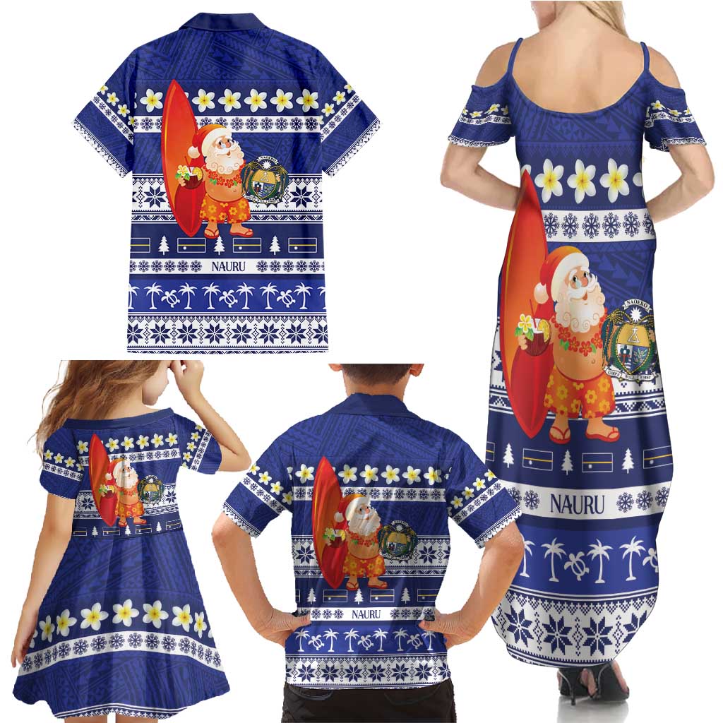 Nauru Christmas Family Matching Summer Maxi Dress and Hawaiian Shirt Cute Santa Coat Of Arms Merry Xmas - Polynesian Pride