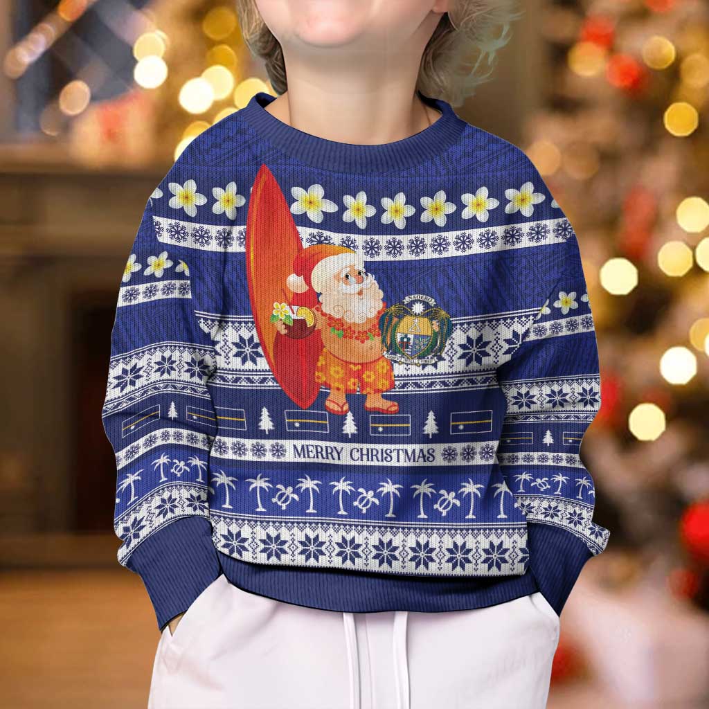 Nauru Christmas Kid Ugly Christmas Sweater Cute Santa Coat Of Arms Merry Xmas - Polynesian Pride