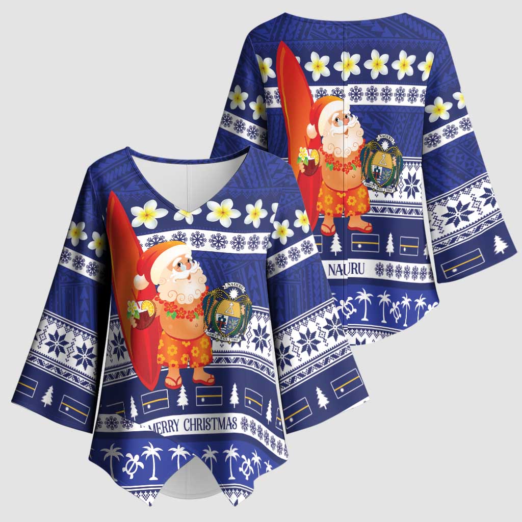 Nauru Christmas Kimono Sleeve Blouse Cute Santa Coat Of Arms Merry Xmas - Polynesian Pride