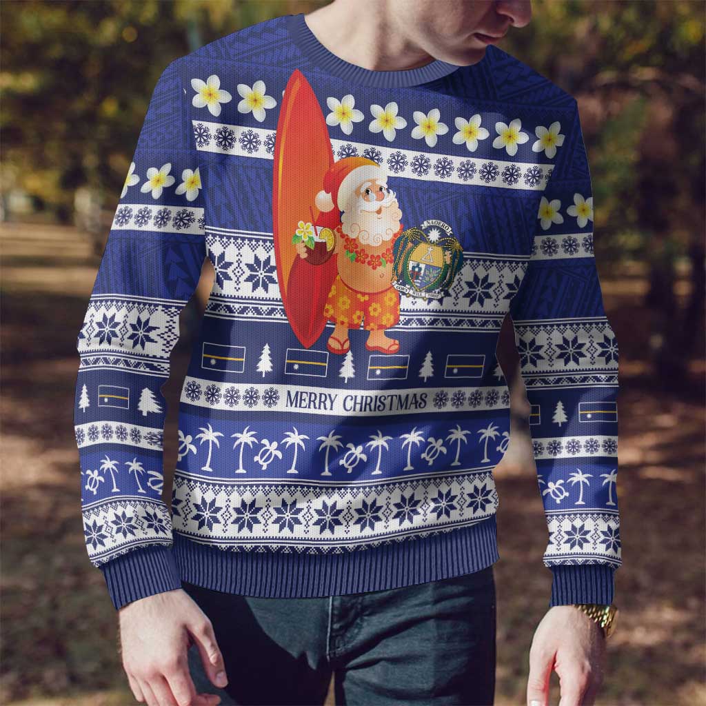 Nauru Christmas Ugly Christmas Sweater Cute Santa Coat Of Arms Merry Xmas - Polynesian Pride