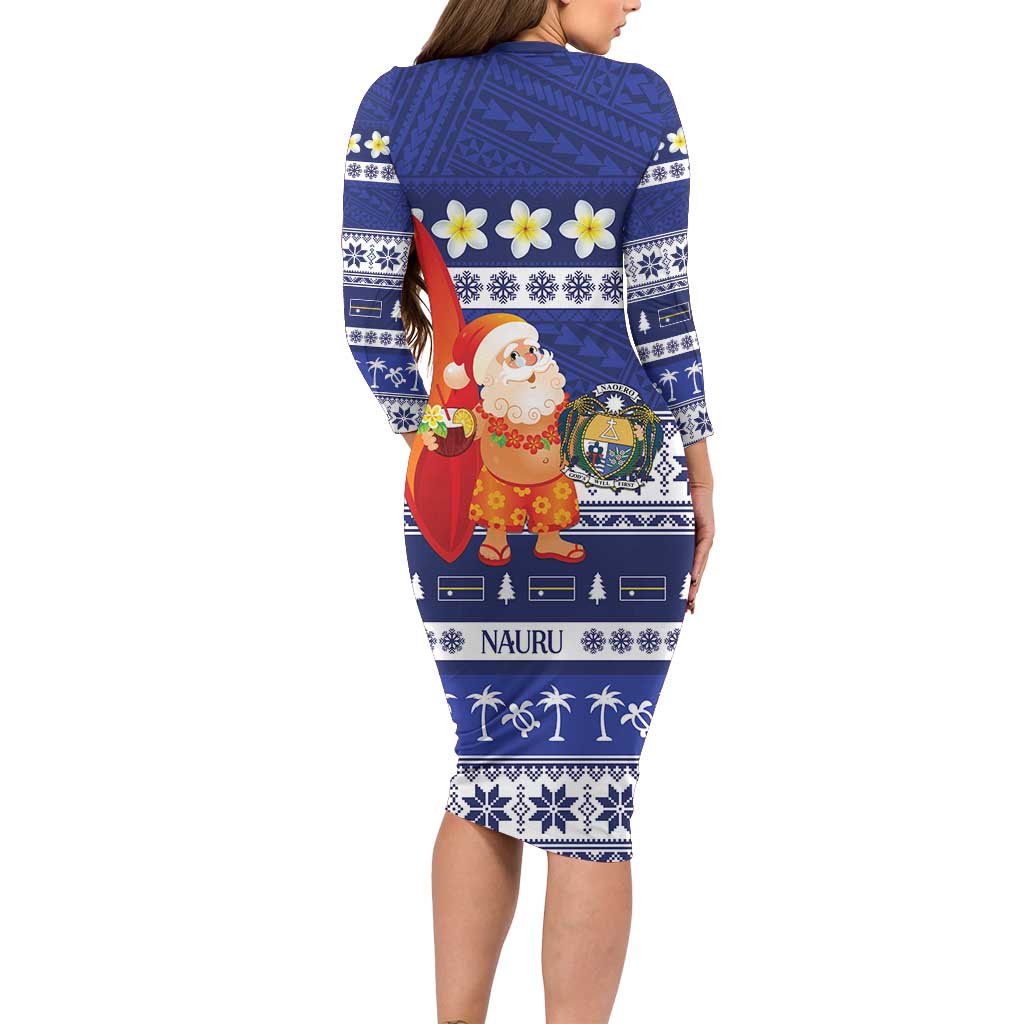 Nauru Christmas Long Sleeve Bodycon Dress Cute Santa Coat Of Arms Merry Xmas - Polynesian Pride