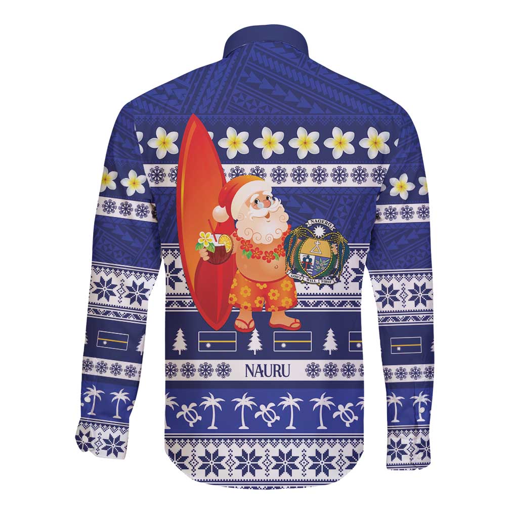 Nauru Christmas Long Sleeve Button Shirt Cute Santa Coat Of Arms Merry Xmas - Polynesian Pride