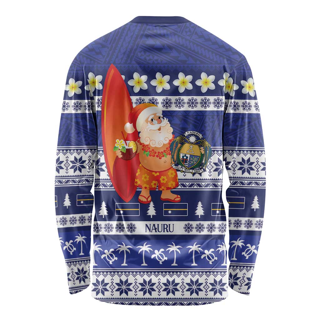 Nauru Christmas Long Sleeve Shirt Cute Santa Coat Of Arms Merry Xmas - Polynesian Pride