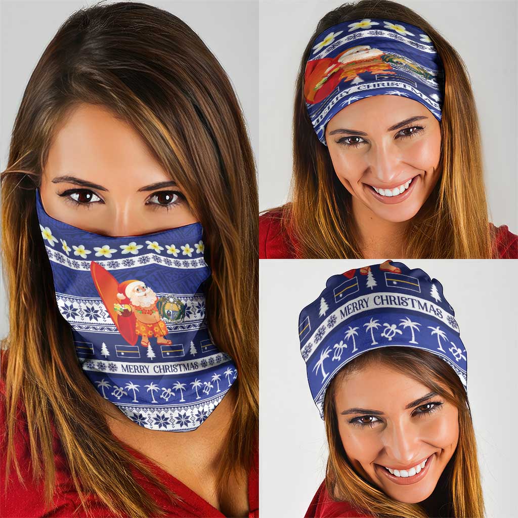 Nauru Christmas Neck Gaiter Cute Santa Coat Of Arms Merry Xmas - Polynesian Pride