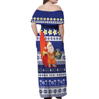 Nauru Christmas Off Shoulder Maxi Dress Cute Santa Coat Of Arms Merry Xmas - Polynesian Pride
