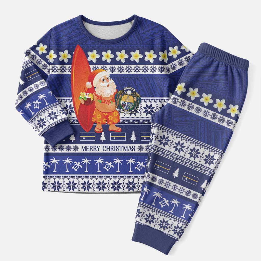 Nauru Christmas Pajama Set Cute Santa Coat Of Arms Merry Xmas - Polynesian Pride
