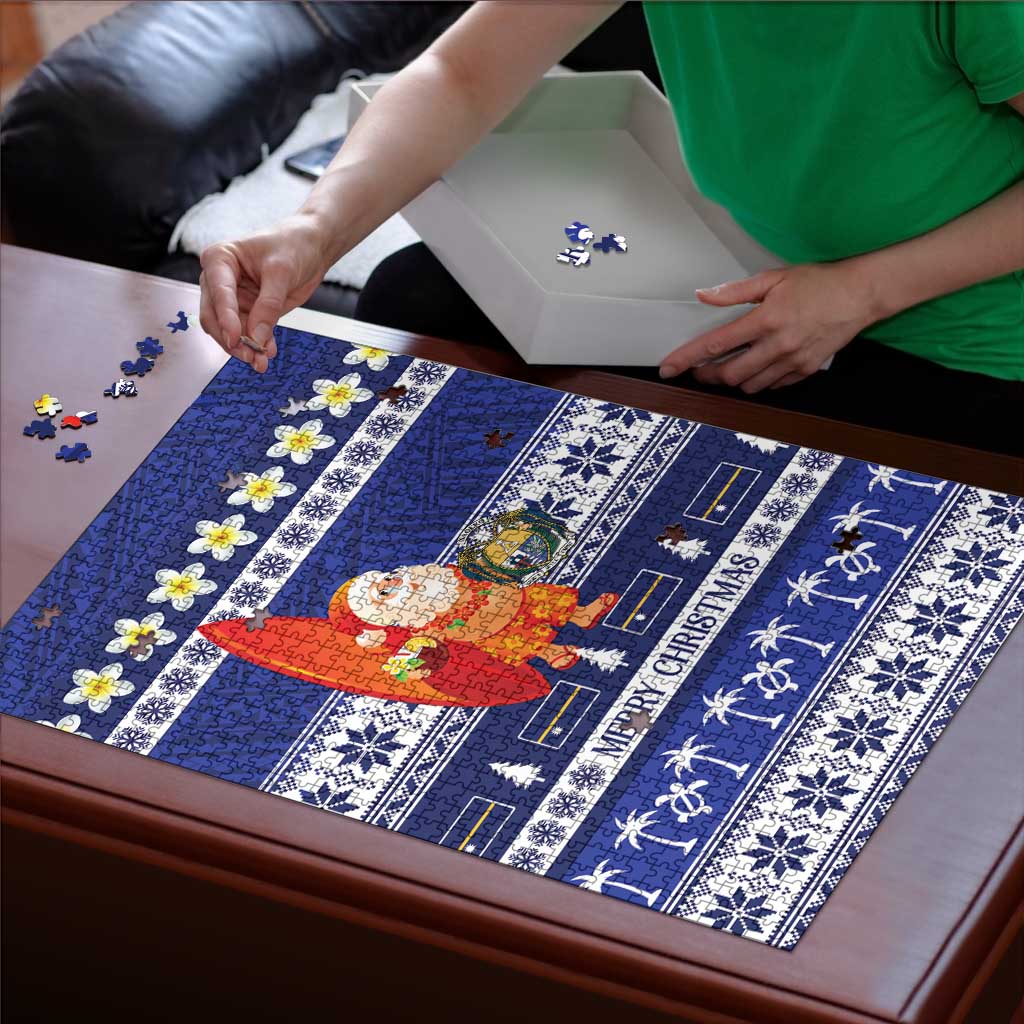 Nauru Christmas Puzzle Cute Santa Coat Of Arms Merry Xmas - Polynesian Pride