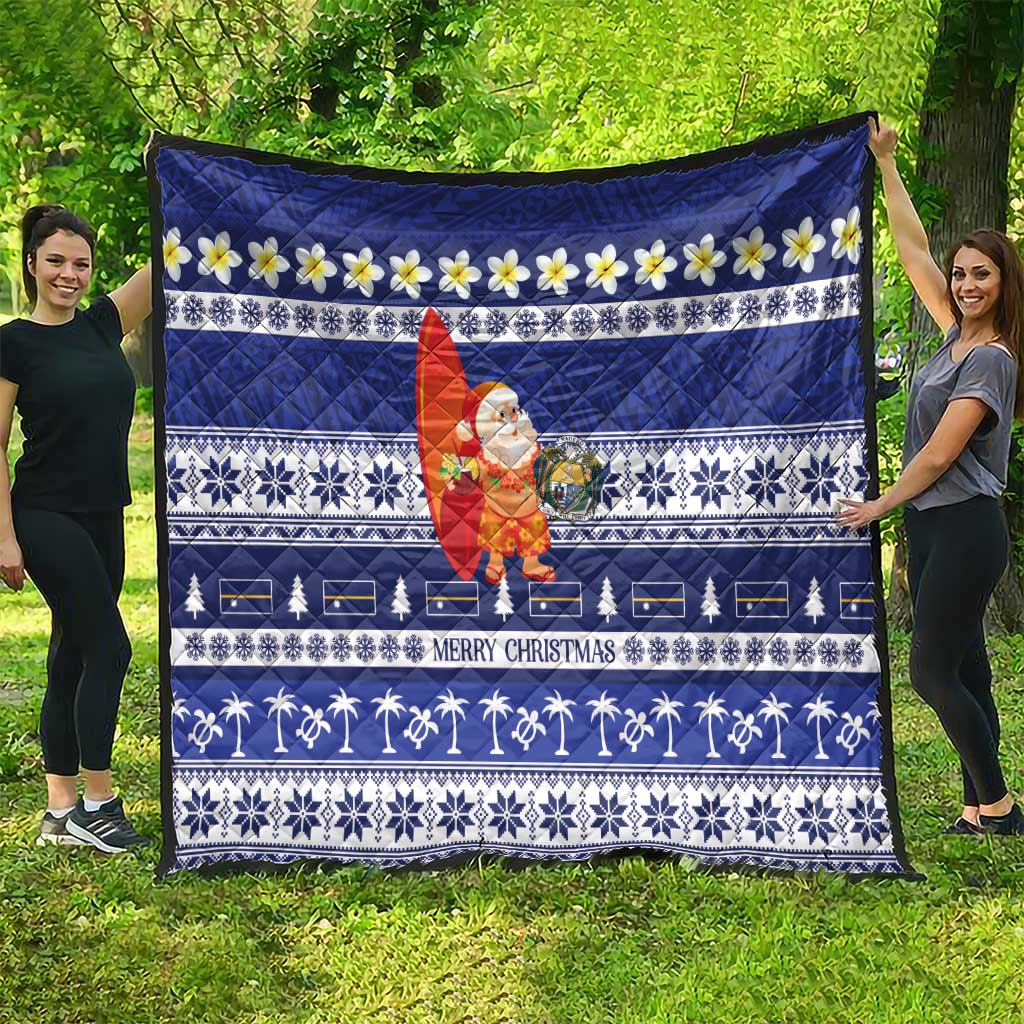 Nauru Christmas Quilt Cute Santa Coat Of Arms Merry Xmas - Polynesian Pride