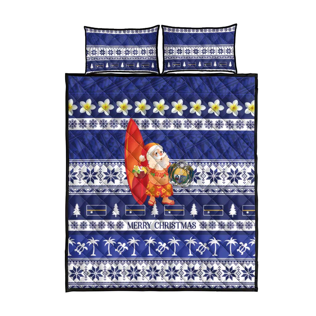 Nauru Christmas Quilt Bed Set Cute Santa Coat Of Arms Merry Xmas - Polynesian Pride