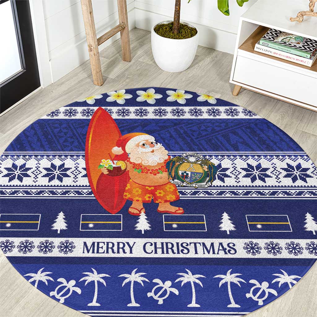 Nauru Christmas Round Carpet Cute Santa Coat Of Arms Merry Xmas - Polynesian Pride
