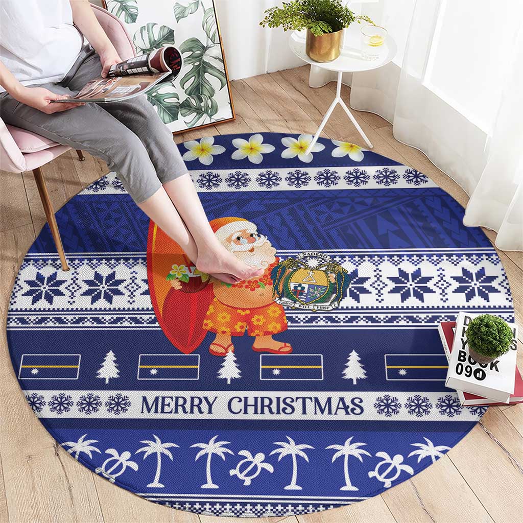Nauru Christmas Round Carpet Cute Santa Coat Of Arms Merry Xmas - Polynesian Pride