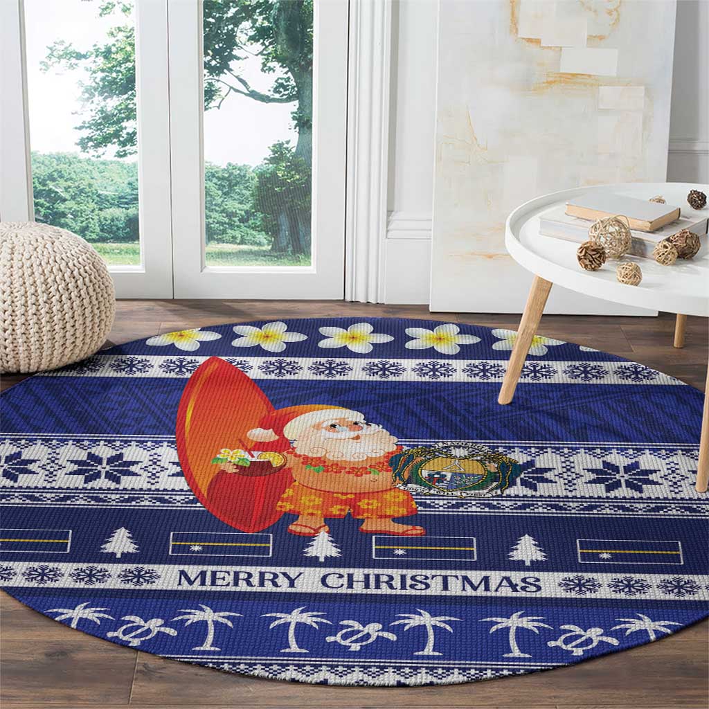 Nauru Christmas Round Carpet Cute Santa Coat Of Arms Merry Xmas - Polynesian Pride