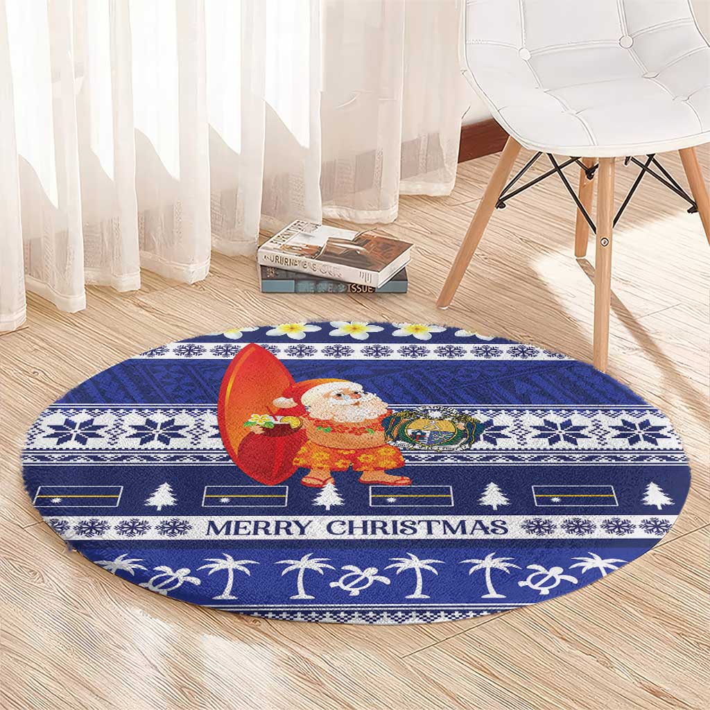 Nauru Christmas Round Carpet Cute Santa Coat Of Arms Merry Xmas - Polynesian Pride