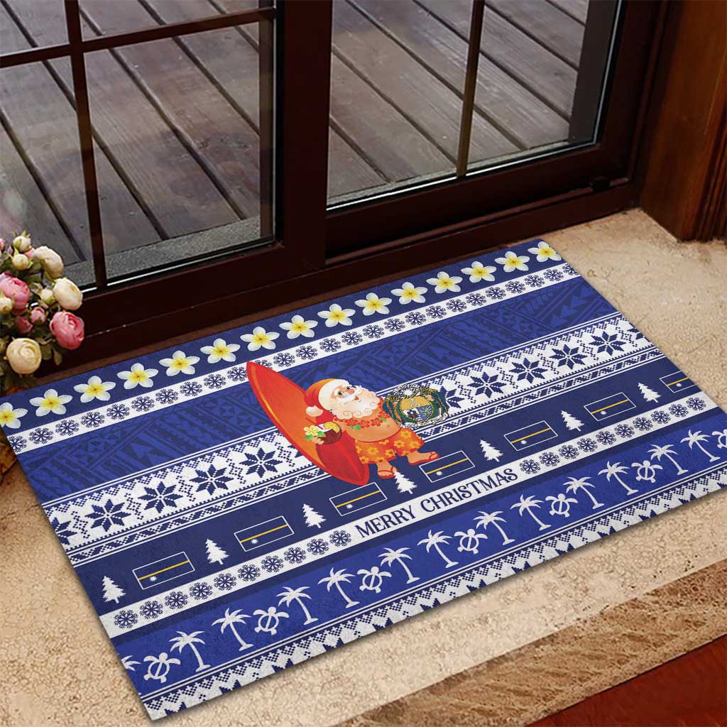 Nauru Christmas Rubber Doormat Cute Santa Coat Of Arms Merry Xmas - Polynesian Pride