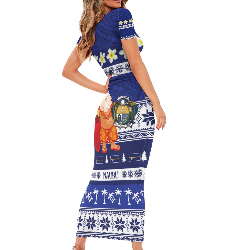 Nauru Christmas Short Sleeve Bodycon Dress Cute Santa Coat Of Arms Merry Xmas - Polynesian Pride