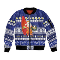 Nauru Christmas Sleeve Zip Bomber Jacket Cute Santa Coat Of Arms Merry Xmas - Polynesian Pride
