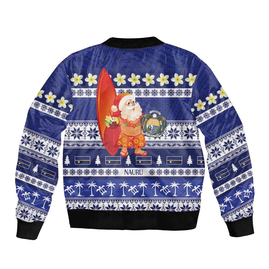 Nauru Christmas Sleeve Zip Bomber Jacket Cute Santa Coat Of Arms Merry Xmas - Polynesian Pride