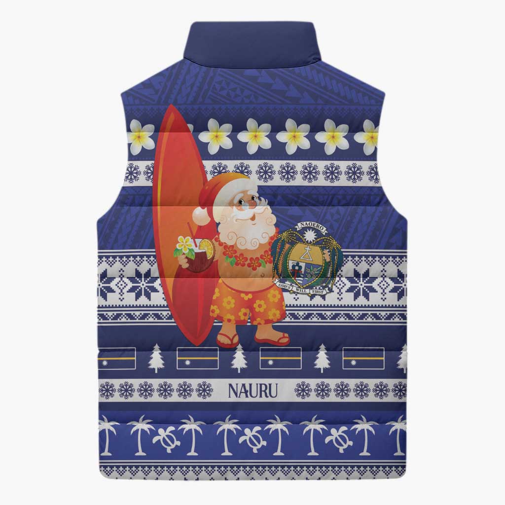Nauru Christmas Sleeveless Puffer Jacket Cute Santa Coat Of Arms Merry Xmas - Polynesian Pride