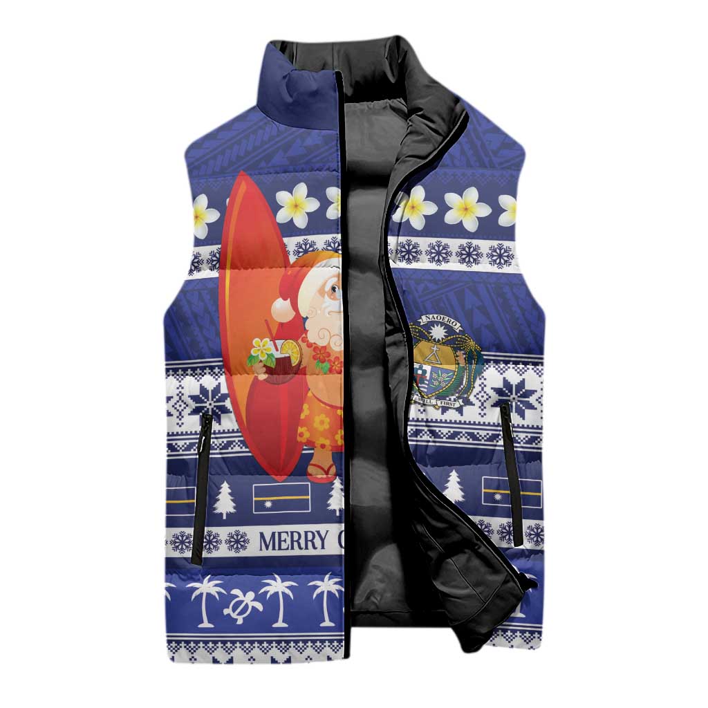 Nauru Christmas Sleeveless Puffer Jacket Cute Santa Coat Of Arms Merry Xmas - Polynesian Pride