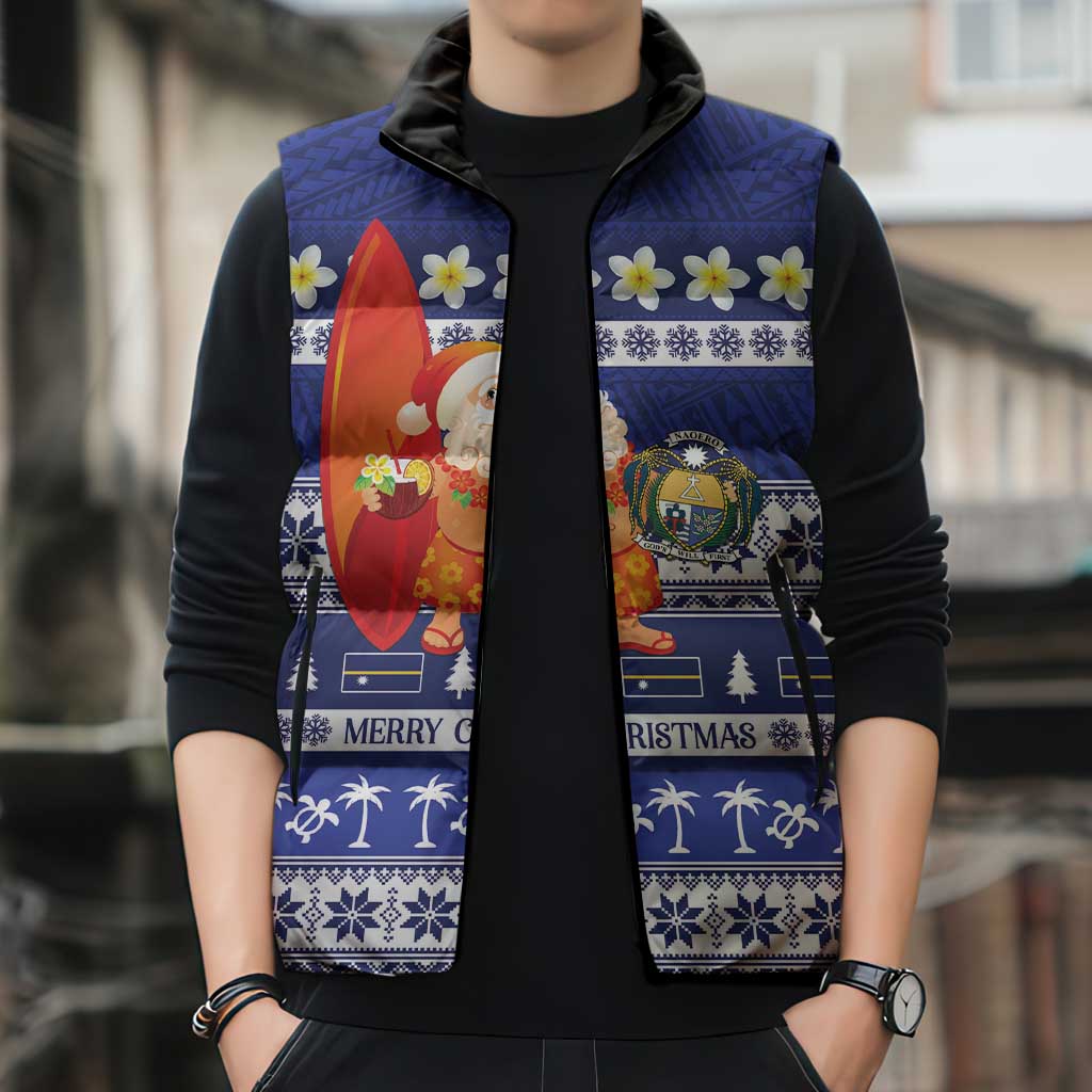 Nauru Christmas Sleeveless Puffer Jacket Cute Santa Coat Of Arms Merry Xmas - Polynesian Pride