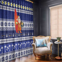 Nauru Christmas Window Curtain Cute Santa Coat Of Arms Merry Xmas - Polynesian Pride