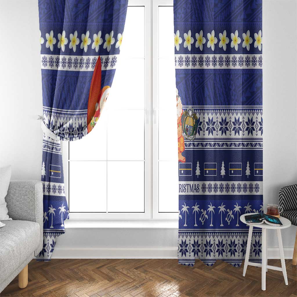 Nauru Christmas Window Curtain Cute Santa Coat Of Arms Merry Xmas - Polynesian Pride