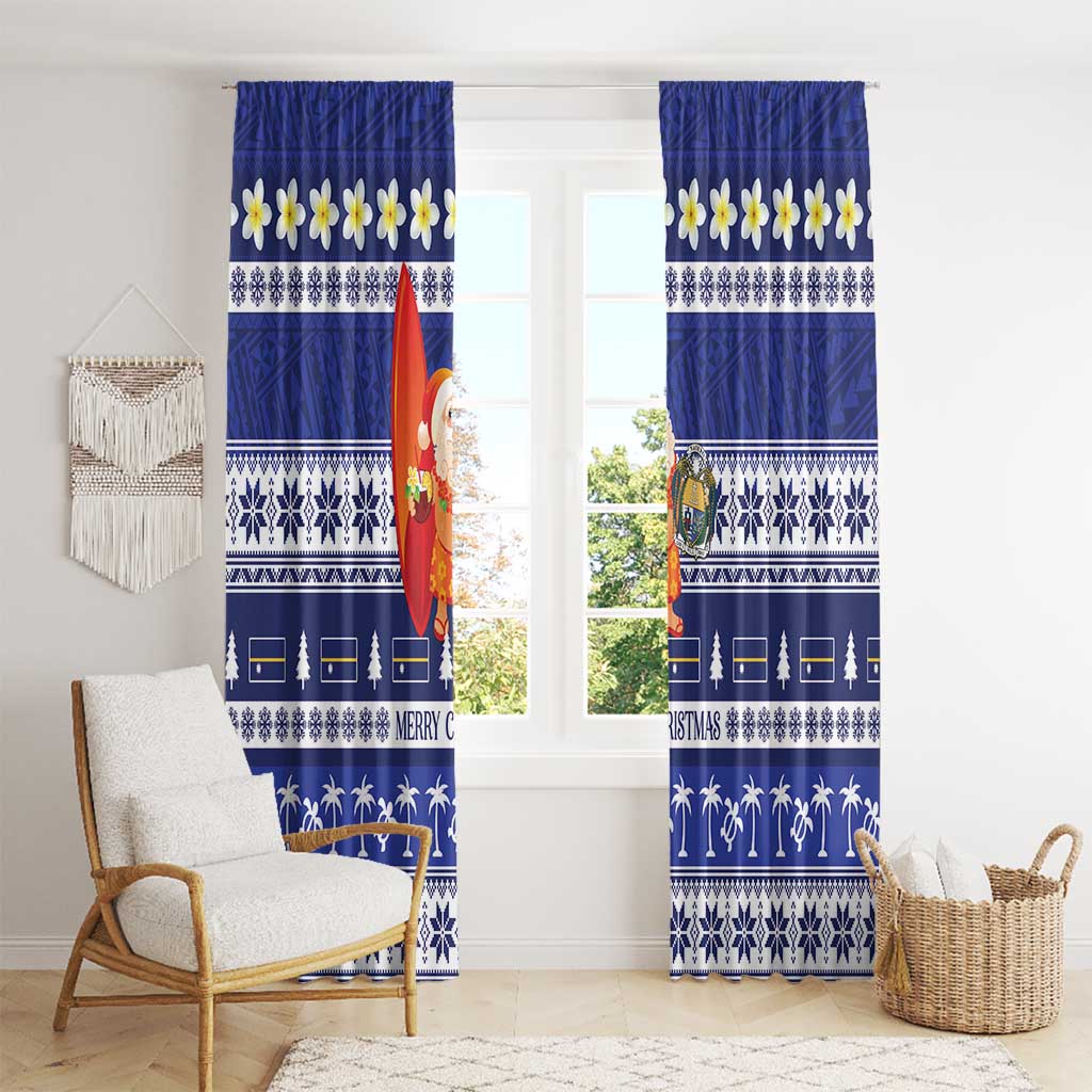 Nauru Christmas Window Curtain Cute Santa Coat Of Arms Merry Xmas - Polynesian Pride