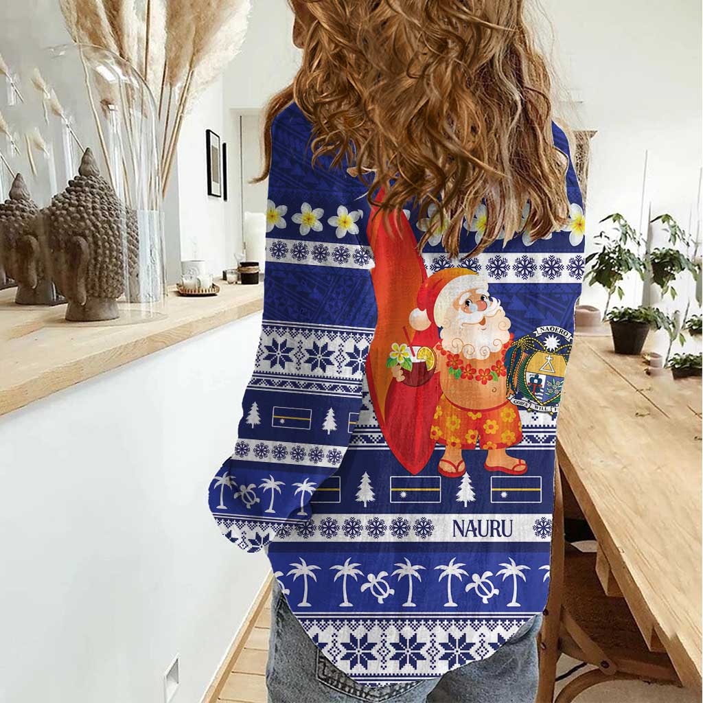 Nauru Christmas Women Casual Shirt Cute Santa Coat Of Arms Merry Xmas - Polynesian Pride