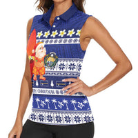 Nauru Christmas Women Sleeveless Polo Shirt Cute Santa Coat Of Arms Merry Xmas - Polynesian Pride