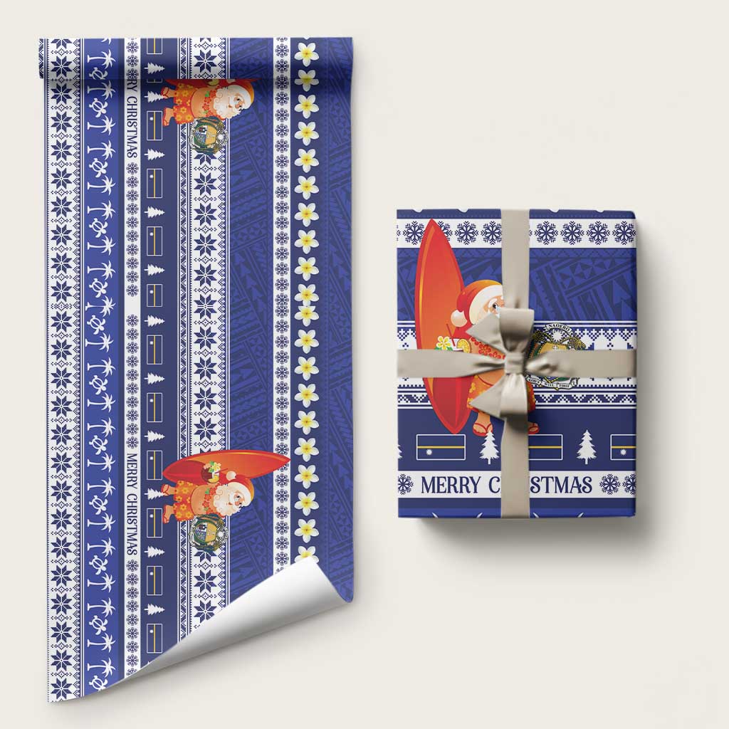 Nauru Christmas Wrapping Paper Cute Santa Coat Of Arms Merry Xmas - Polynesian Pride
