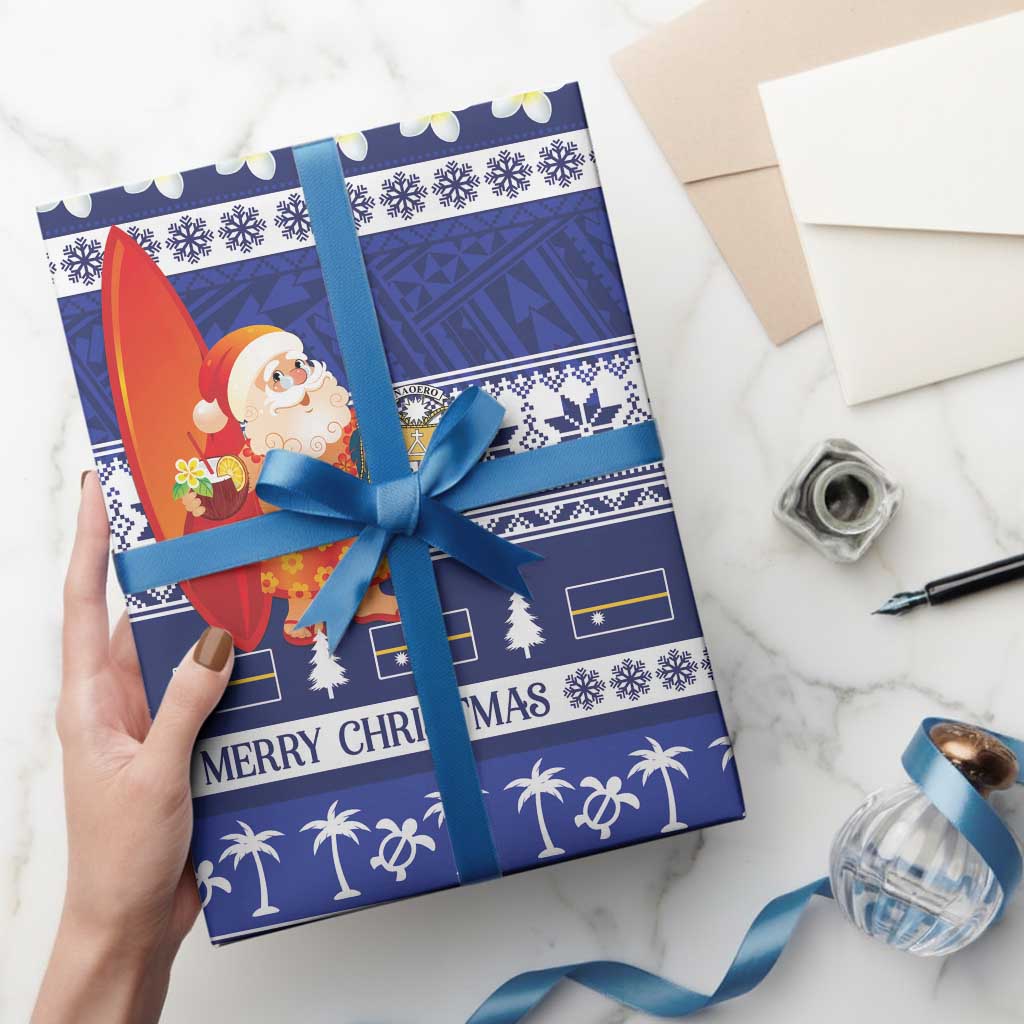 Nauru Christmas Wrapping Paper Cute Santa Coat Of Arms Merry Xmas - Polynesian Pride