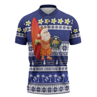 Nauru Christmas Zipper Polo Shirt Cute Santa Coat Of Arms Merry Xmas - Polynesian Pride