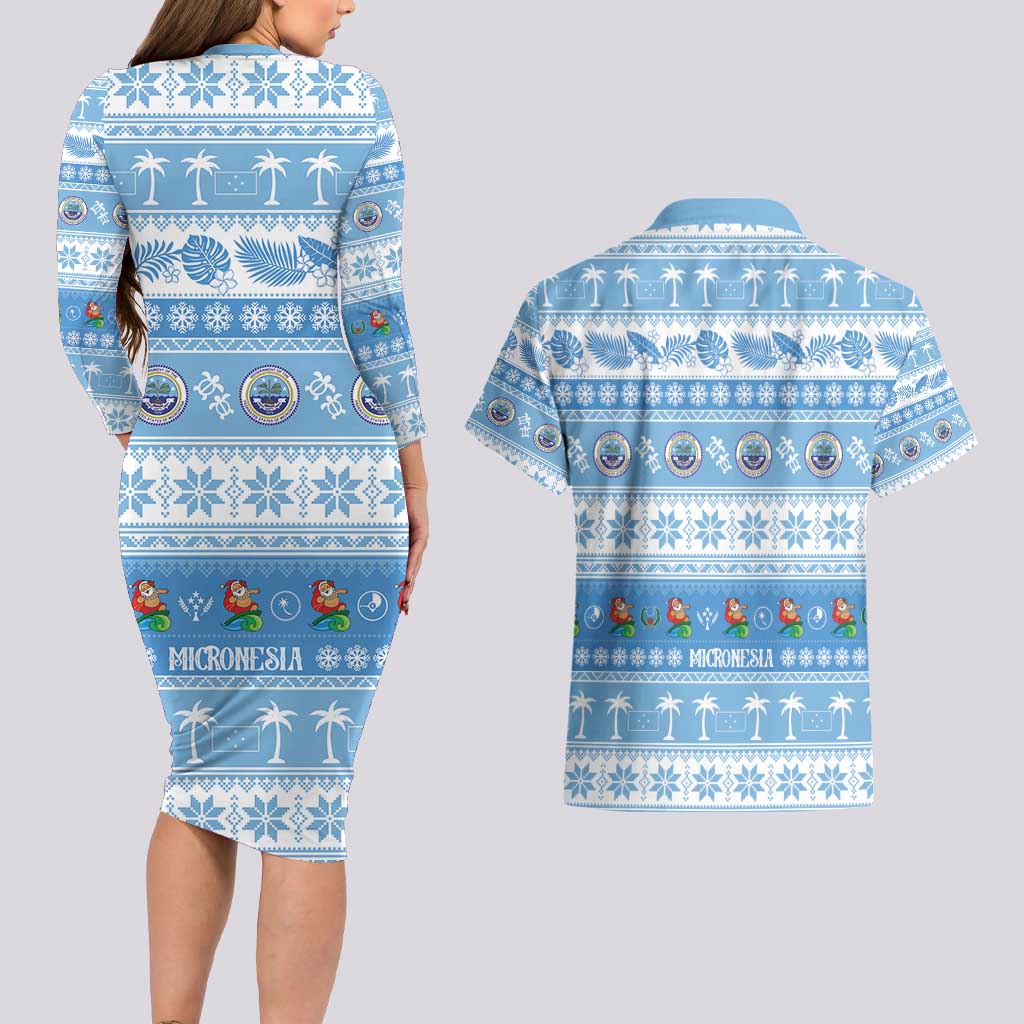 FSM Christmas Couples Matching Long Sleeve Bodycon Dress and Hawaiian Shirt Merry Xmas Federated States of Micronesia - Polynesian Pride
