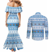 FSM Christmas Couples Matching Mermaid Dress and Long Sleeve Button Shirt Merry Xmas Federated States of Micronesia - Polynesian Pride