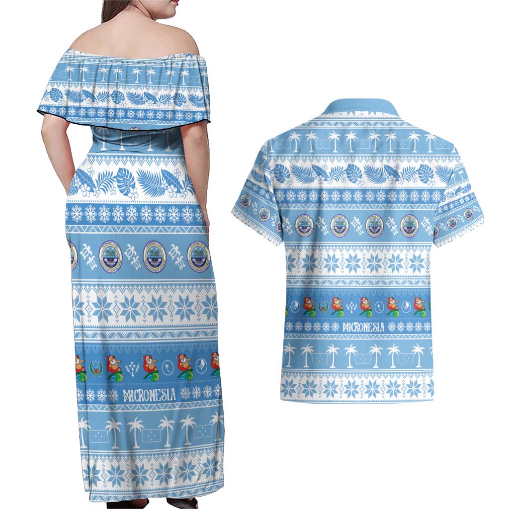 FSM Christmas Couples Matching Off Shoulder Maxi Dress and Hawaiian Shirt Merry Xmas Federated States of Micronesia - Polynesian Pride