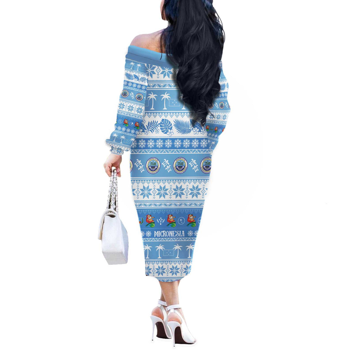 FSM Christmas Off The Shoulder Long Sleeve Dress Merry Xmas Federated States of Micronesia - Polynesian Pride